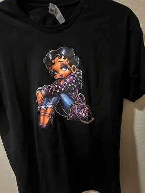 Black Graphic Tee with Purple Accent